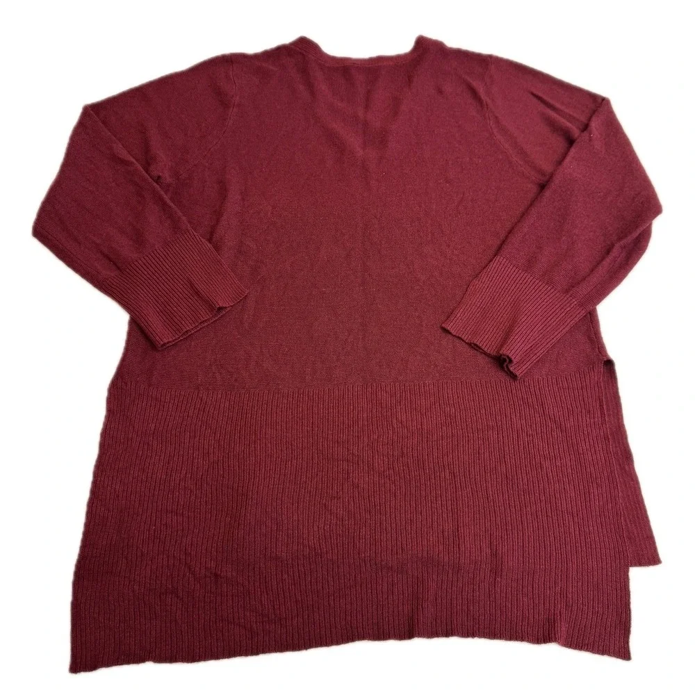 City Chic Sweater Womens XL Red Strappy V Neck Ribbed Knit Tunic Boho Side‎ Slit